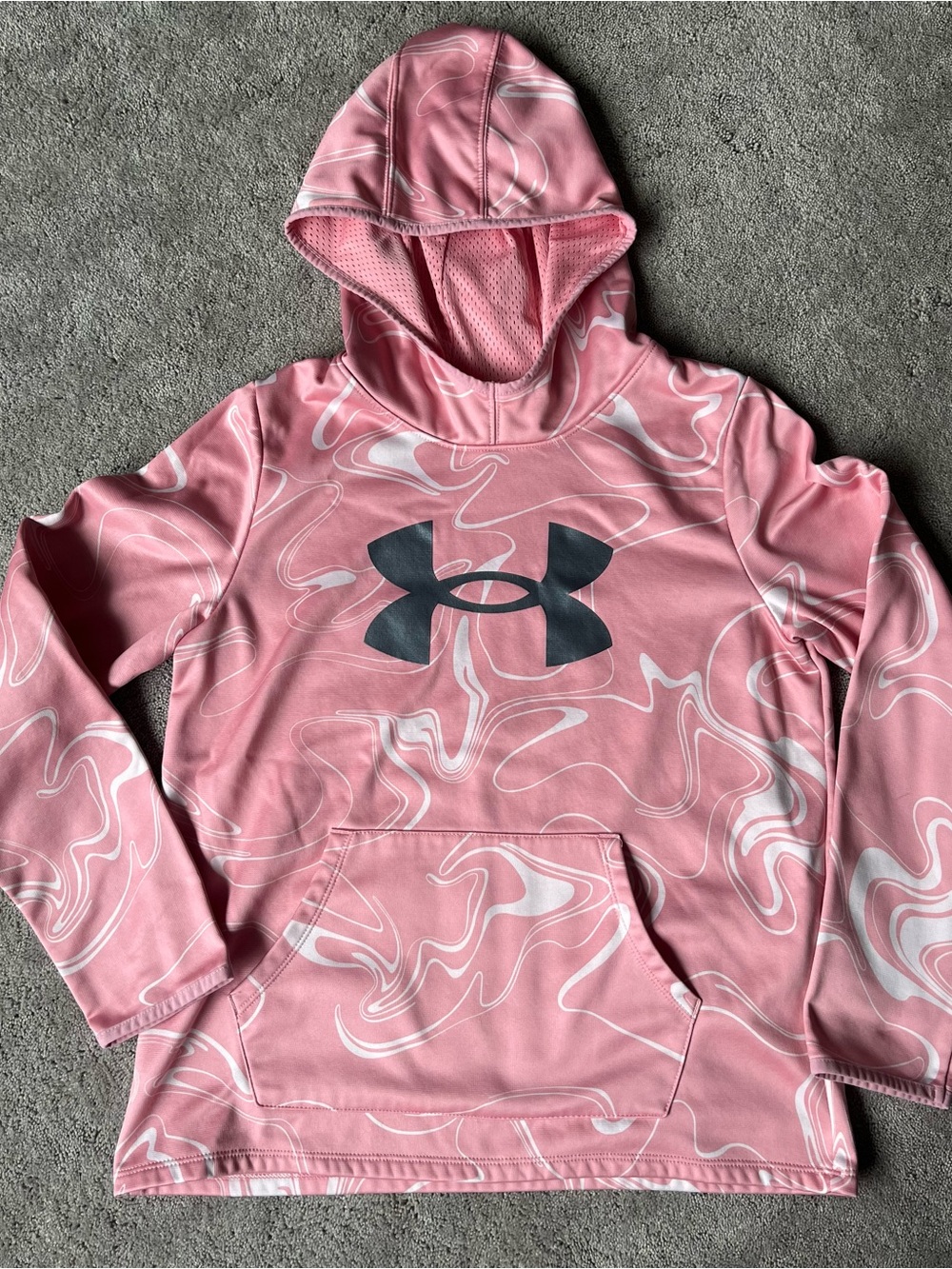 Under Armour Girl’s Youth Large Pink Hoodie Sweatshirt with White Swirl